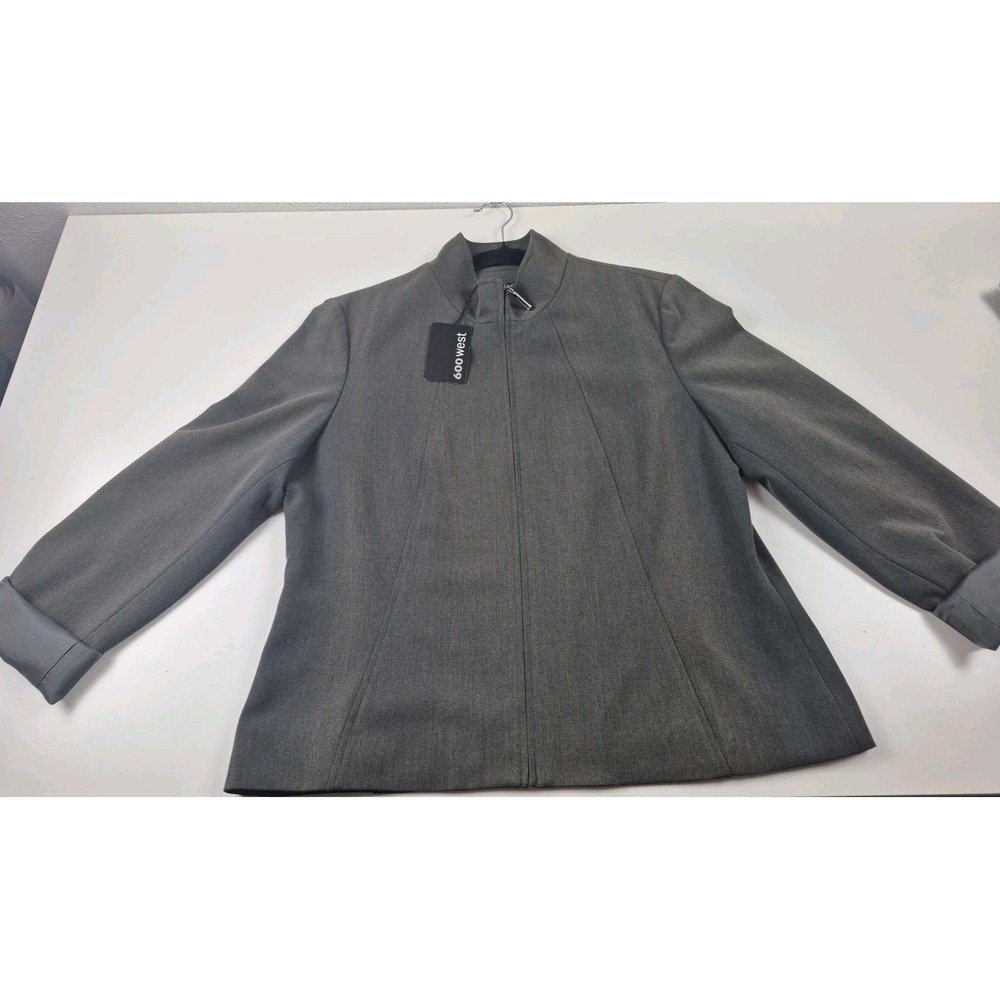600 West NEW‎  Womens Charcoal Lined Dress Jacket Rolled Sleeve & Zipper Size 12